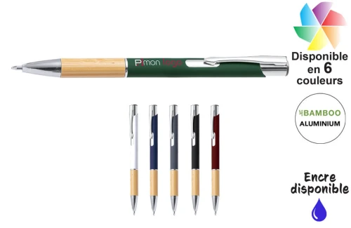 Stylo aluminium coloré et bois Kolka publicitaire personnalisé avec logo
