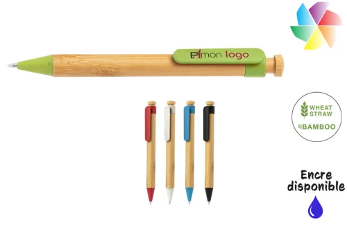 Stylo en bambou et fibre de blé coloré Melki publicitaire personnalisé avec logo