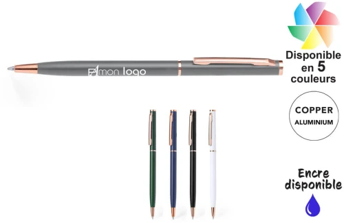 Stylo fin en aluminium mat coloré Noril publicitaire personnalisé avec logo
