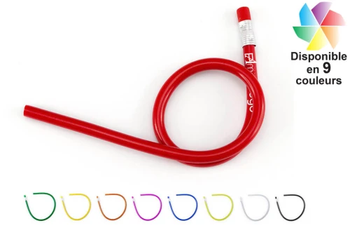 Crayon de bois souple avec gomme coloré Flexi publicitaire personnalisé avec logo