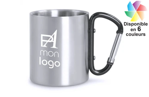 Mug en inox avec mousqueton 210ml Bastic publicitaire personnalisé avec logo