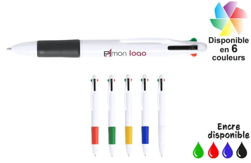 Stylo 4 couleurs en plastique Clessin publicitaire personnalisé avec logo