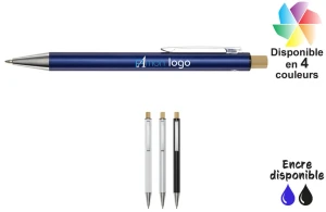 Stylo alu recyclé coloré à poussoir bois Cyrius publicitaire personnalisé avec logo