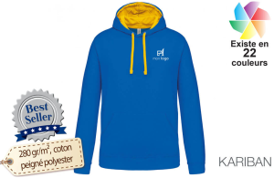 Sweat à capuche contrastée homme publicitaire personnalisé avec logo