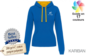 Sweat à capuche contrastée femme publicitaire personnalisé avec logo