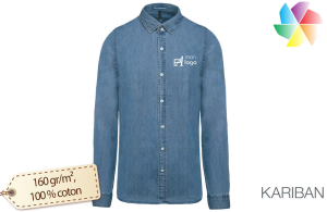 Chemise denim pour homme publicitaire personnalisée avec logo en broderie