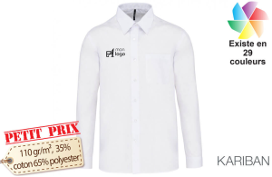 Chemise blanche pour homme à manches longues personnalisée avec logo